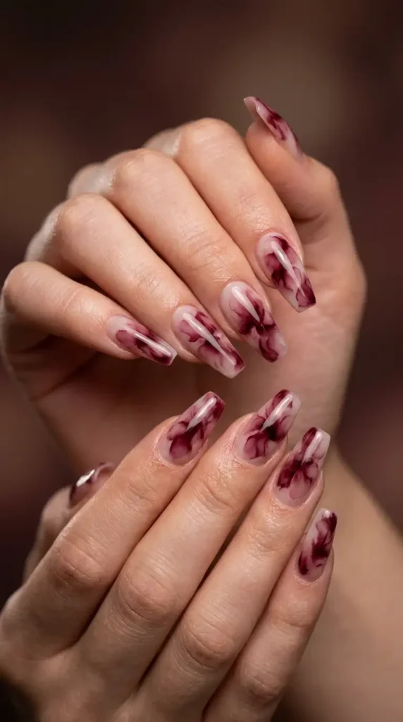 Burgundy Blooming Gel Nail Art