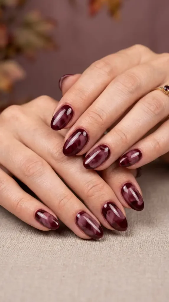 Burgundy Blooming Gel Nails