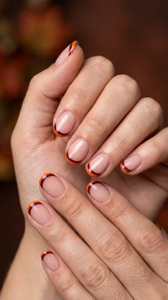 Burgundy & Burnt Orange Double French Tips