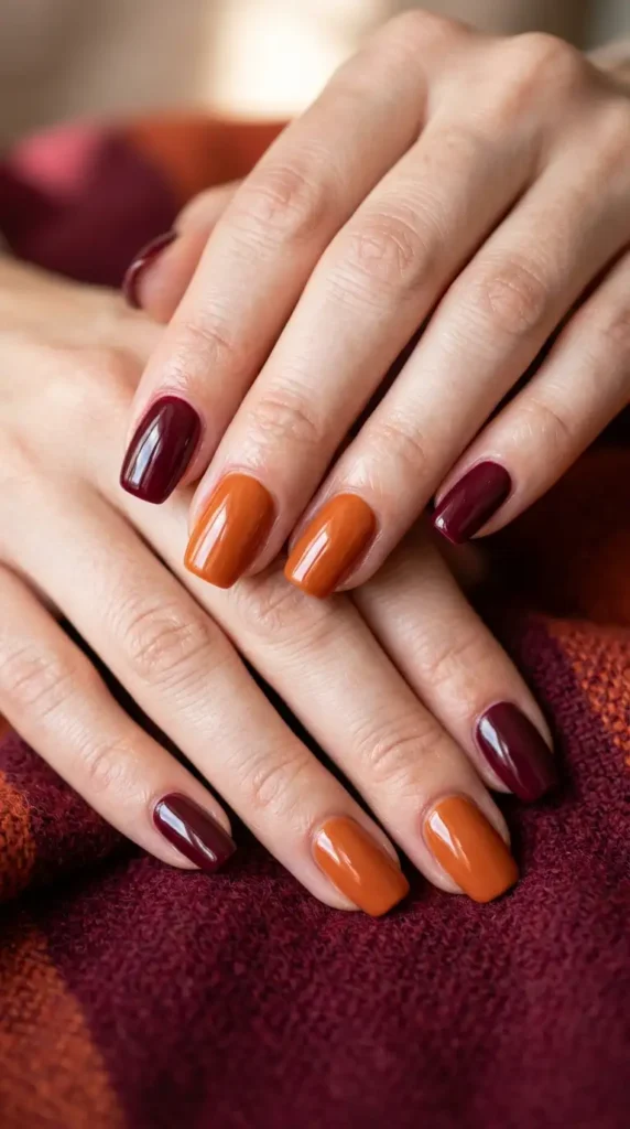 Burgundy & Burnt Orange Nails