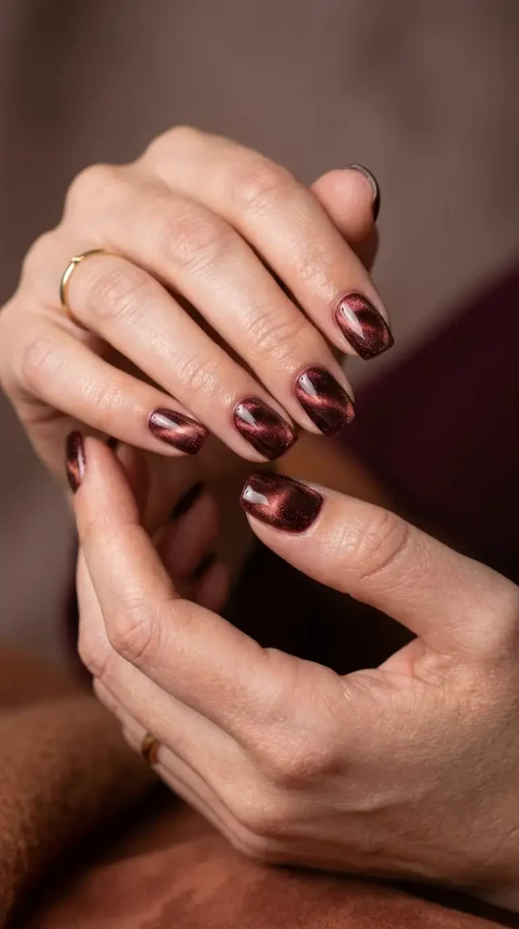 Burgundy Cat Eye Magnetic Nails