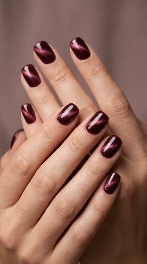 Burgundy Cat Eye Nails