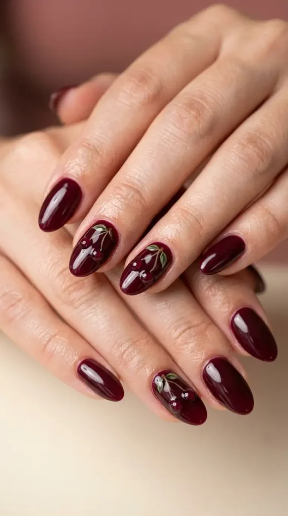 Burgundy Cherry Nail Art
