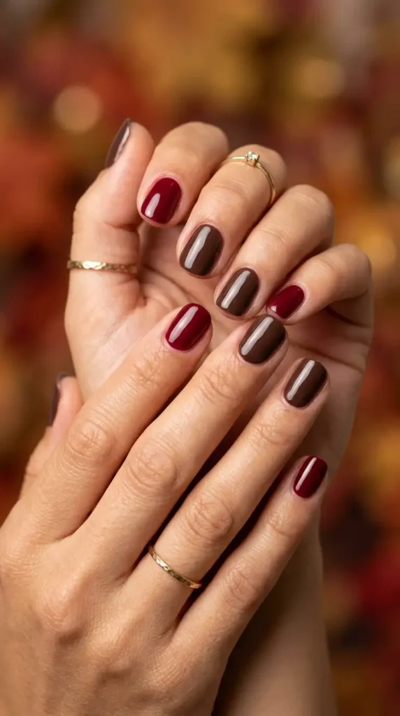 Burgundy & Chocolate Brown Mix-and-Match Nails
