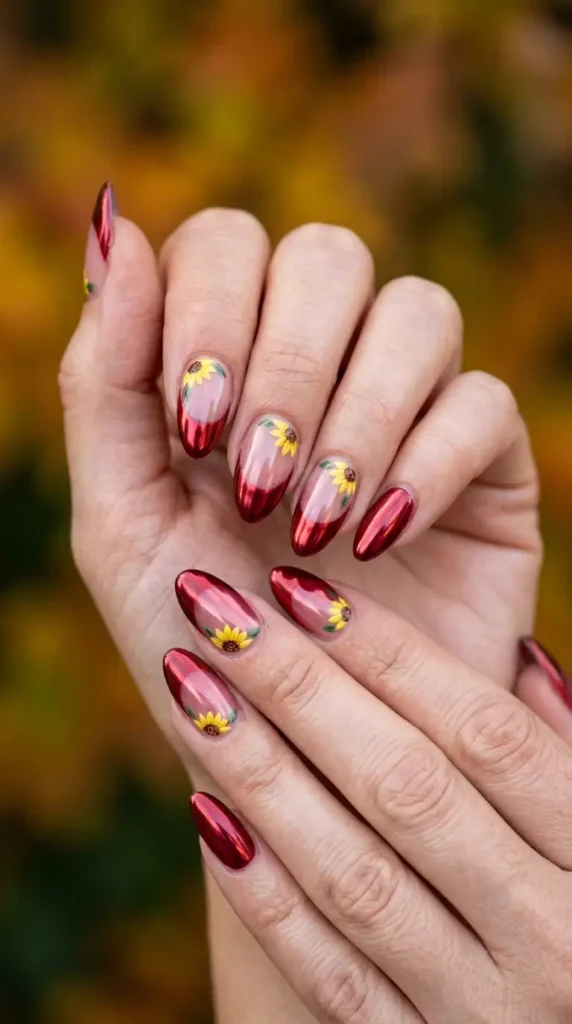 Burgundy Chrome French Manicure