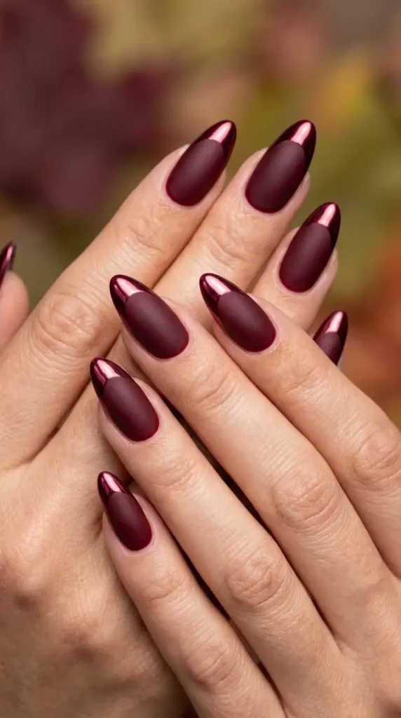 Burgundy Chrome French Tips