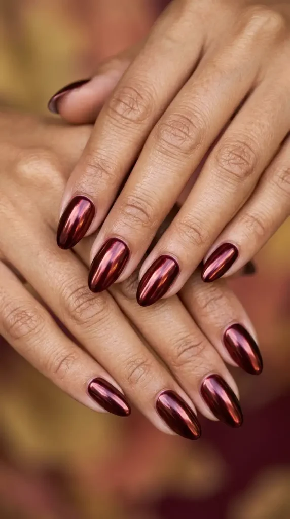 Burgundy Chrome Mirror Nails