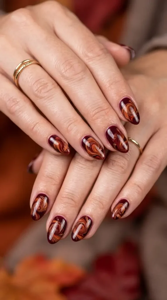 Burgundy Cinnamon Latte Nails