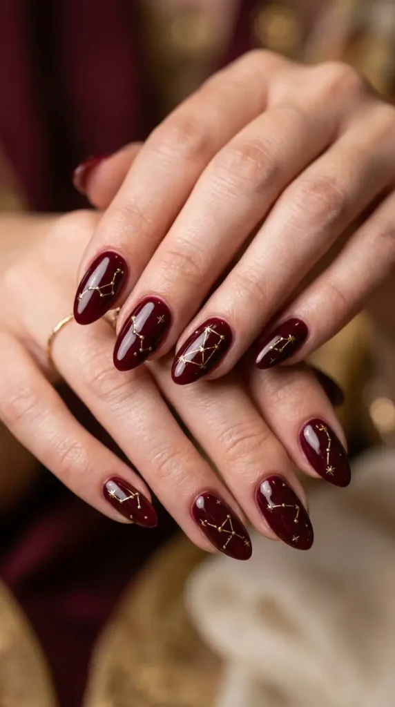 Burgundy Constellation Nails