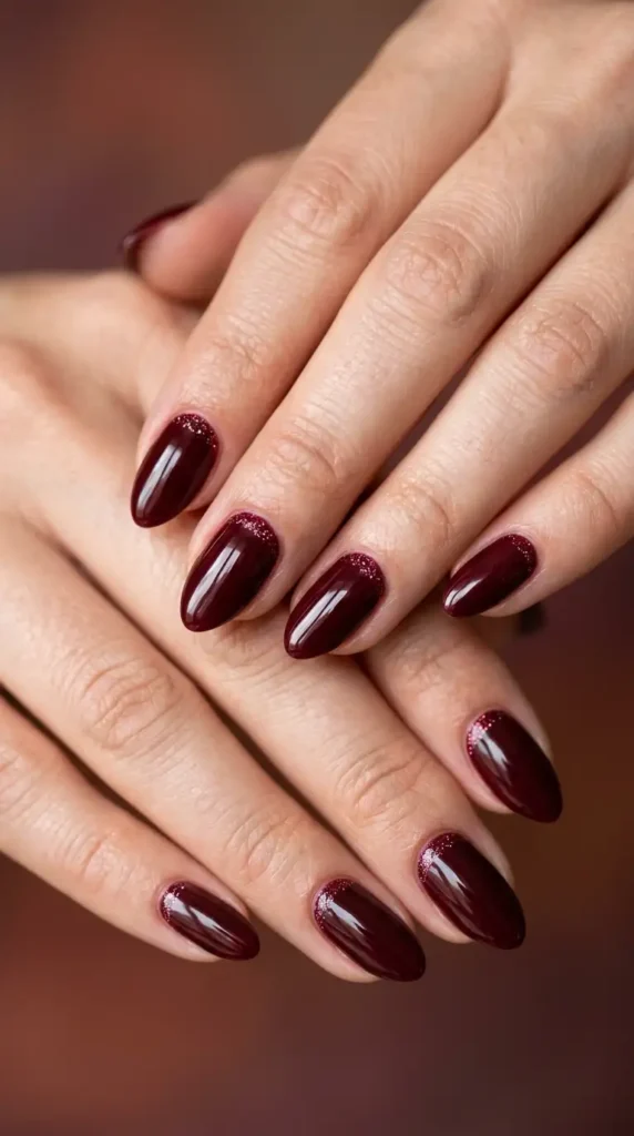 Burgundy Cuticle Glitter Nails