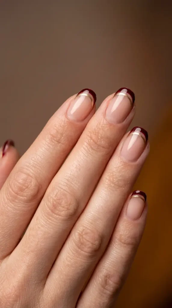 Burgundy Double French Nails