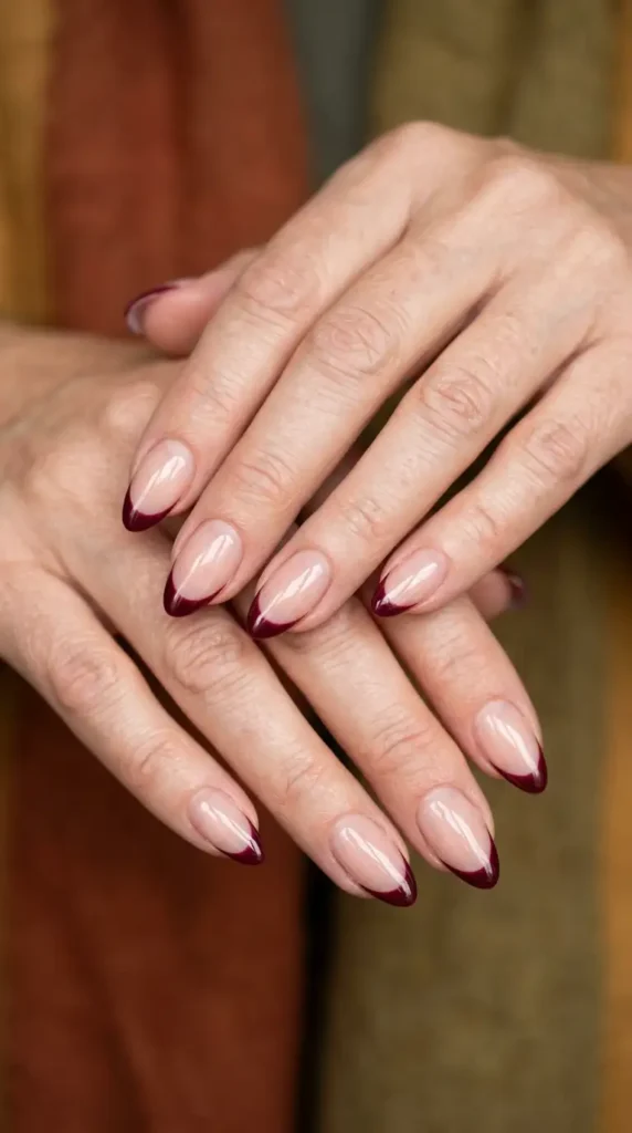 Burgundy French Tip Nails