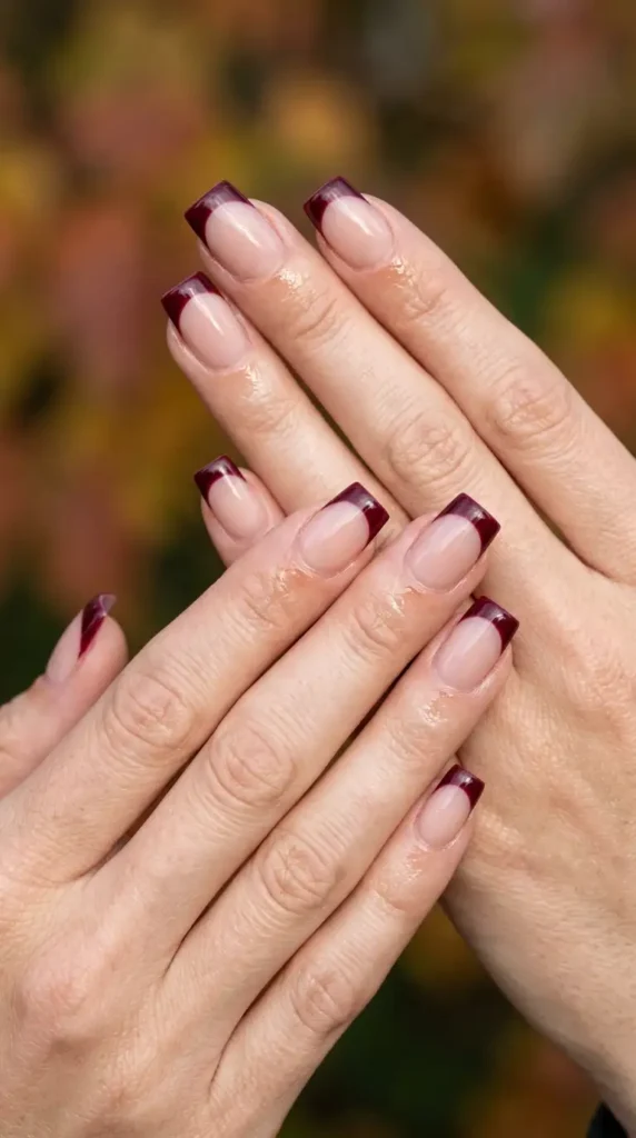 Burgundy French Tip Square Nails