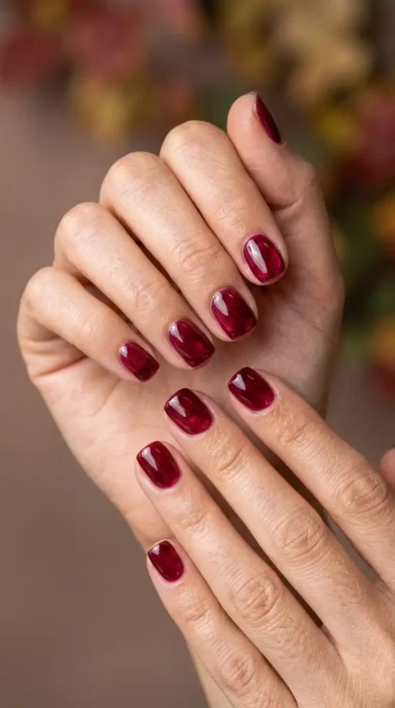 Burgundy Glass Effect Gel Nails