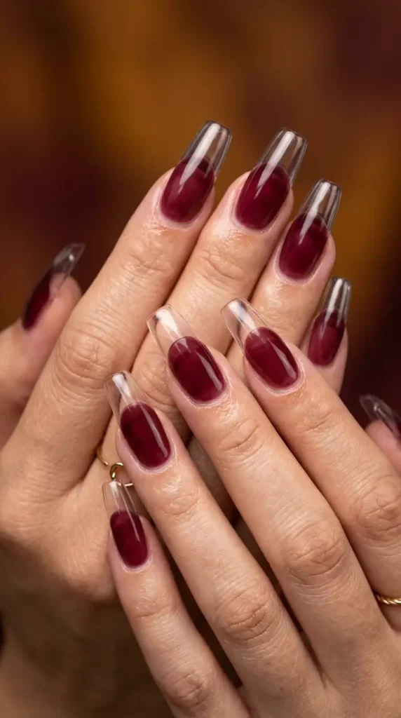 Burgundy Glass Effect Nails