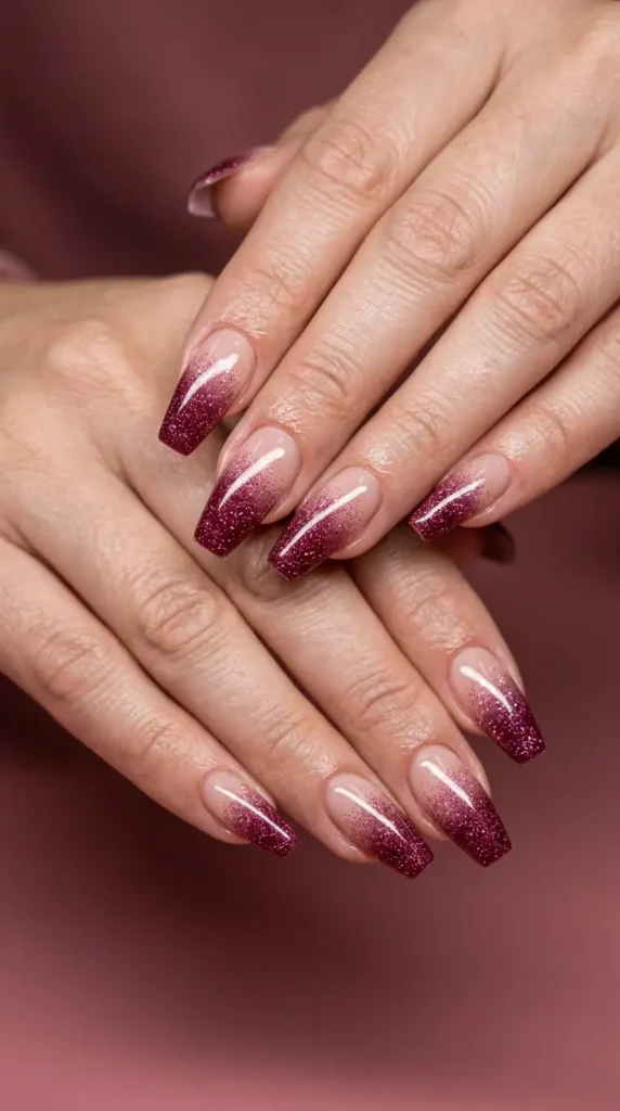 Burgundy Glitter French Fade