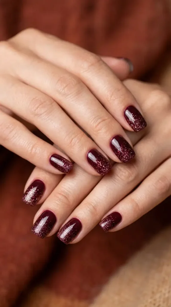 Burgundy Glitter Gradient Tips