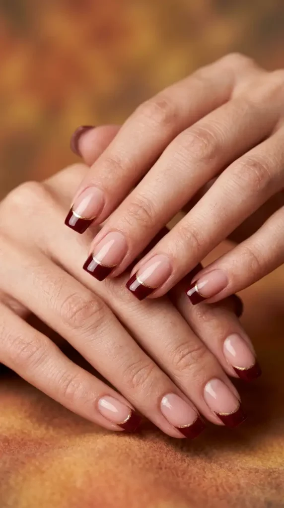 Burgundy & Gold French Tips