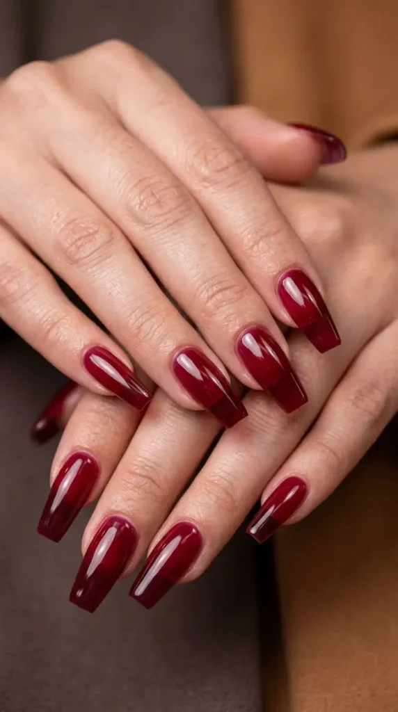 Burgundy Jelly Coffin Nails