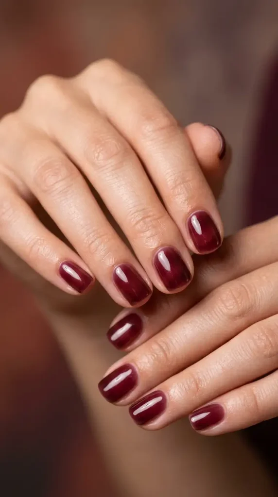 Burgundy Jelly Gel Nails