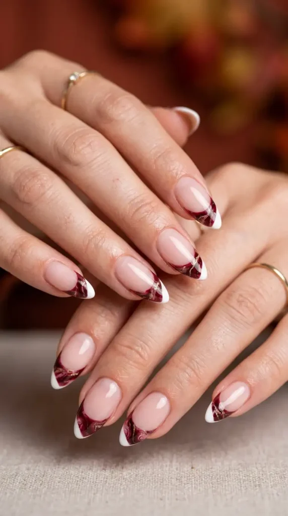 Burgundy Marble French Tips