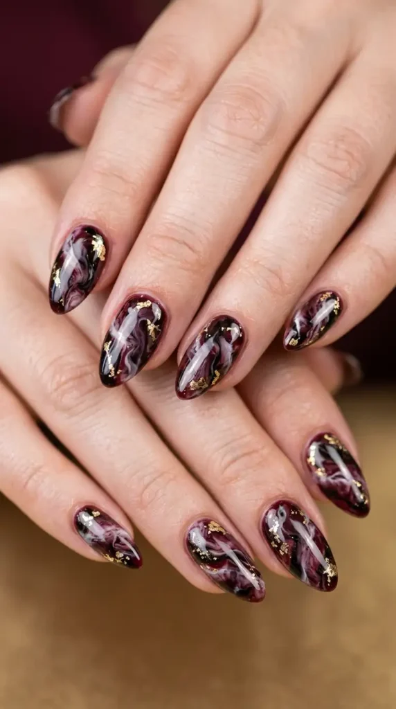 Burgundy Marble Nails