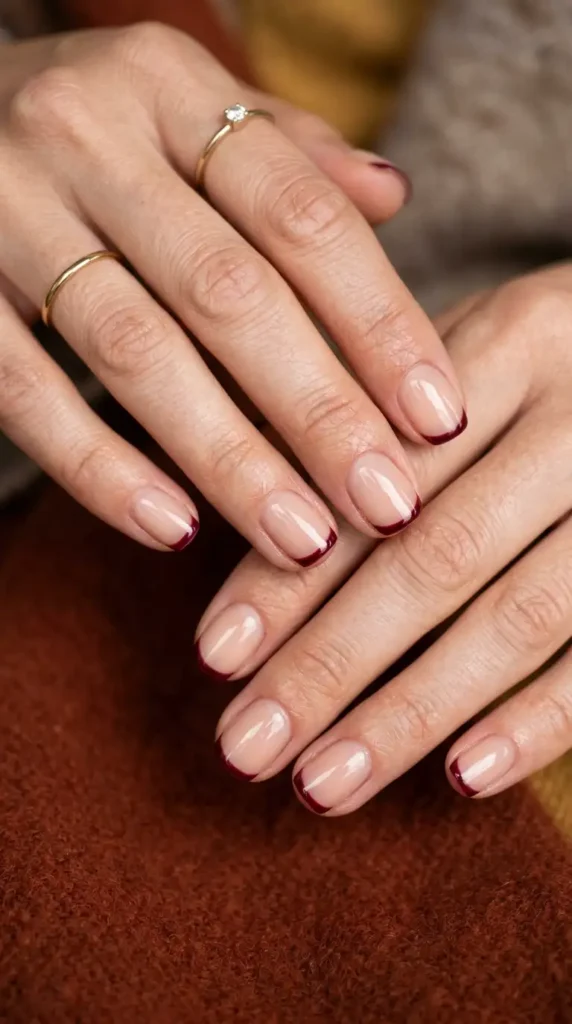 Burgundy Micro French Nails