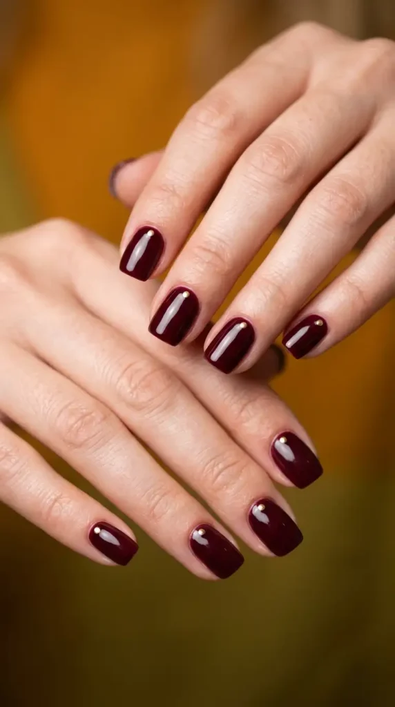 Burgundy Minimal Dot Nail Art