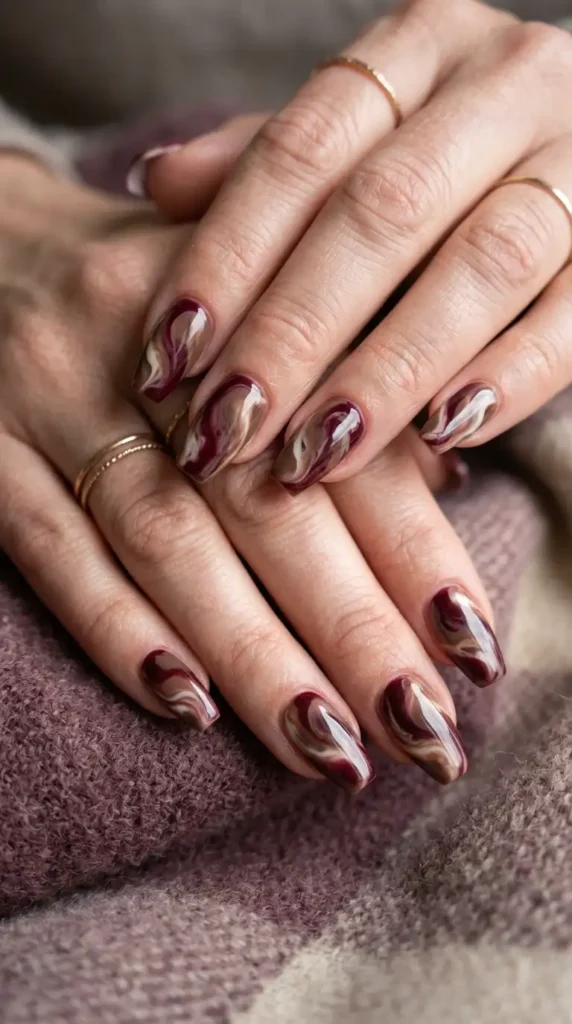 Burgundy Mocha Latte Nail Design