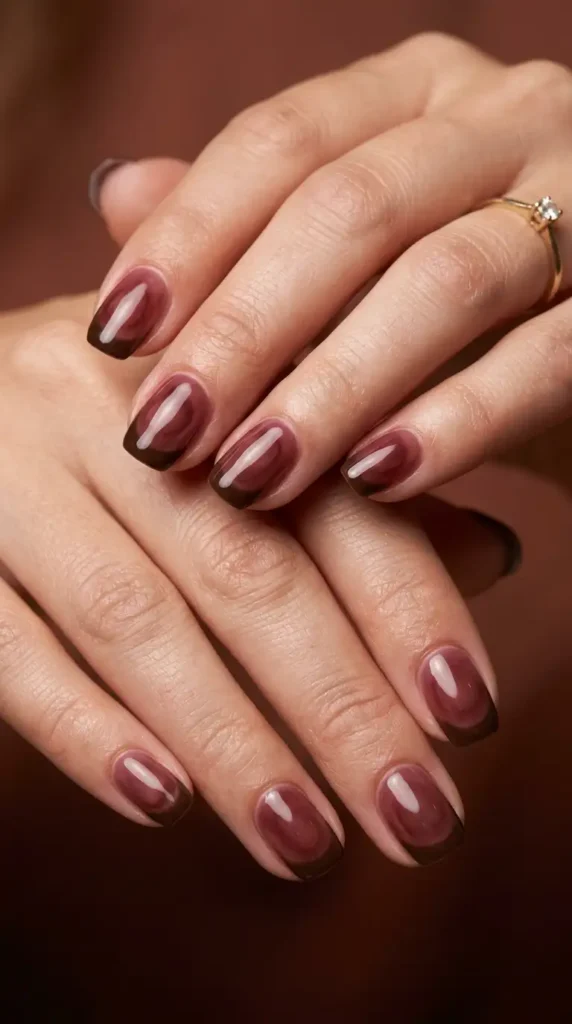 Burgundy Mocha Mousse Nails