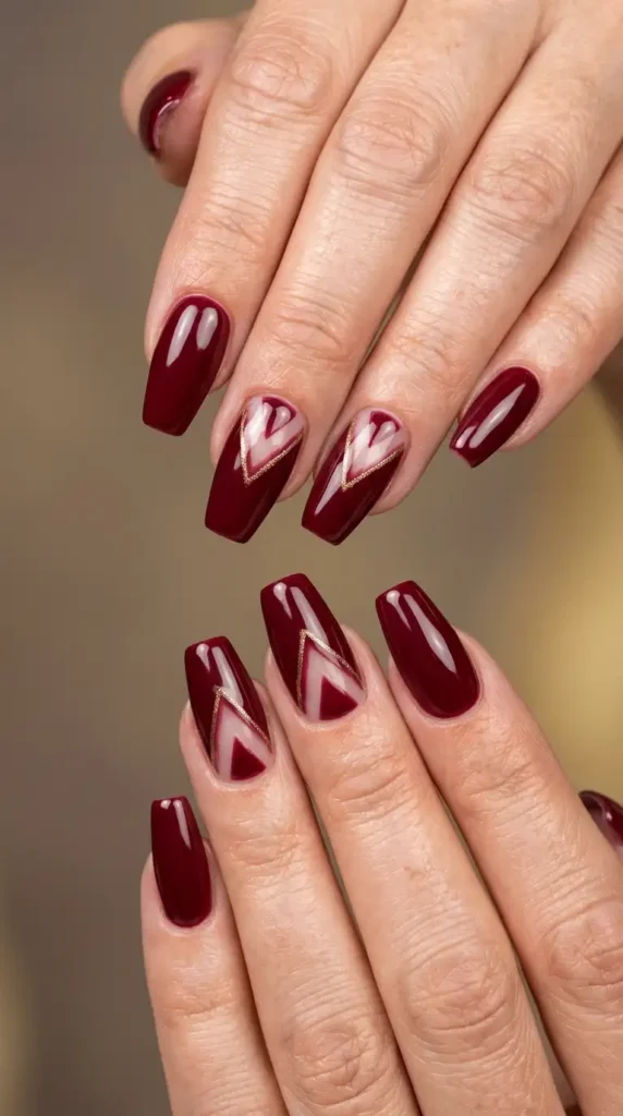 Burgundy Nails with Negative Space Design