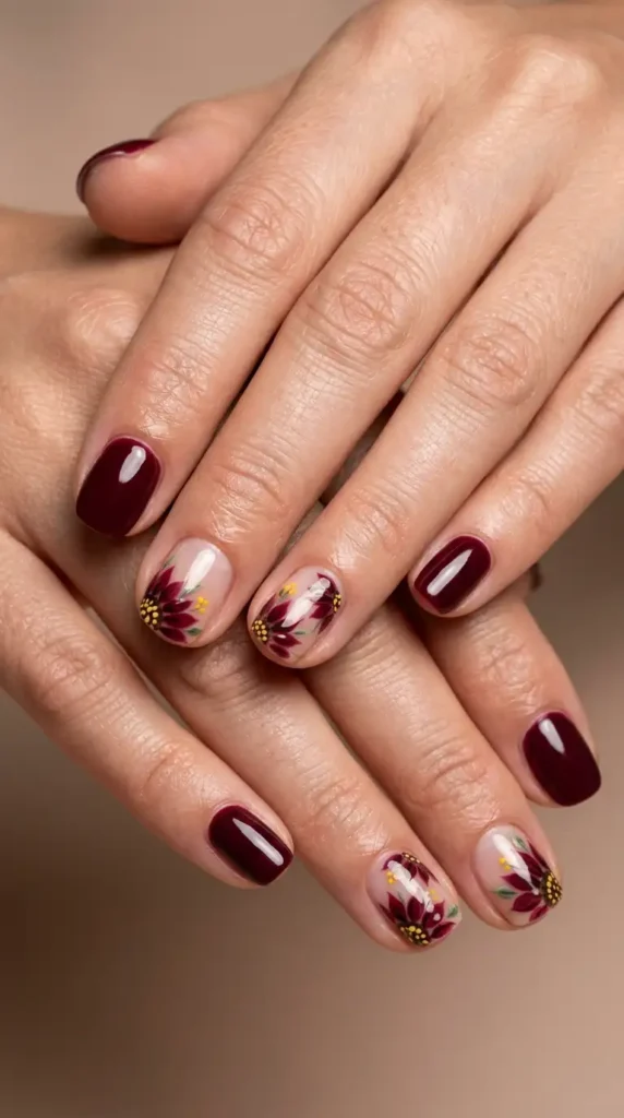 Burgundy Negative Space Floral Design