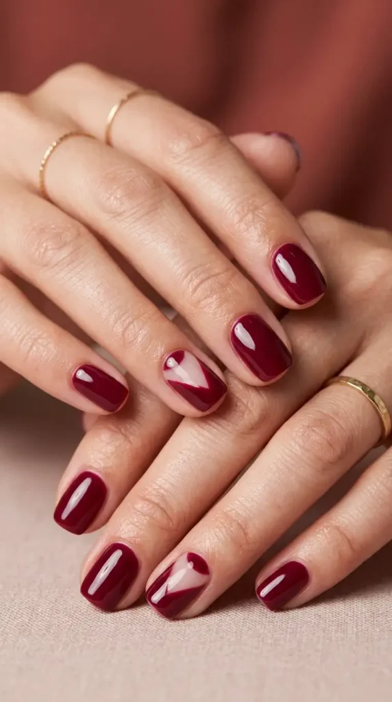 Burgundy Negative Space Nail Design