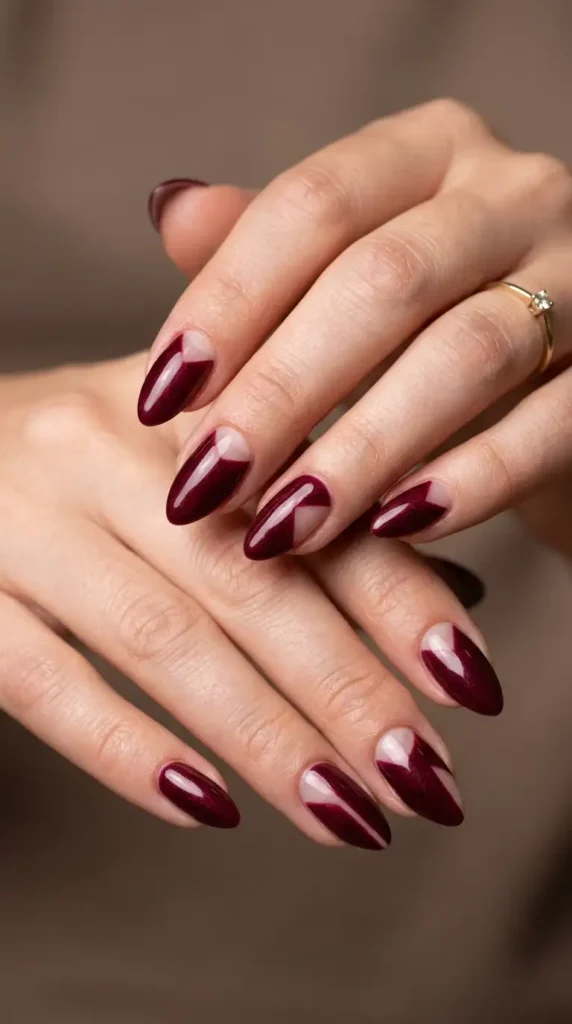 Burgundy Negative Space Nails