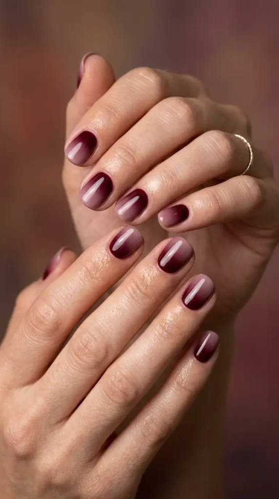 Burgundy Ombré Fade Nails