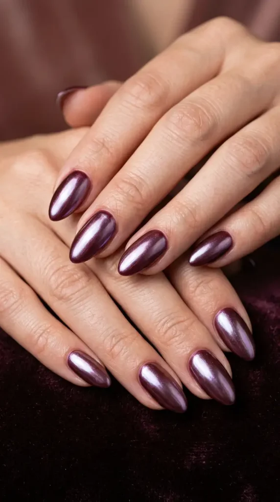 Burgundy Pearl Chrome Nails