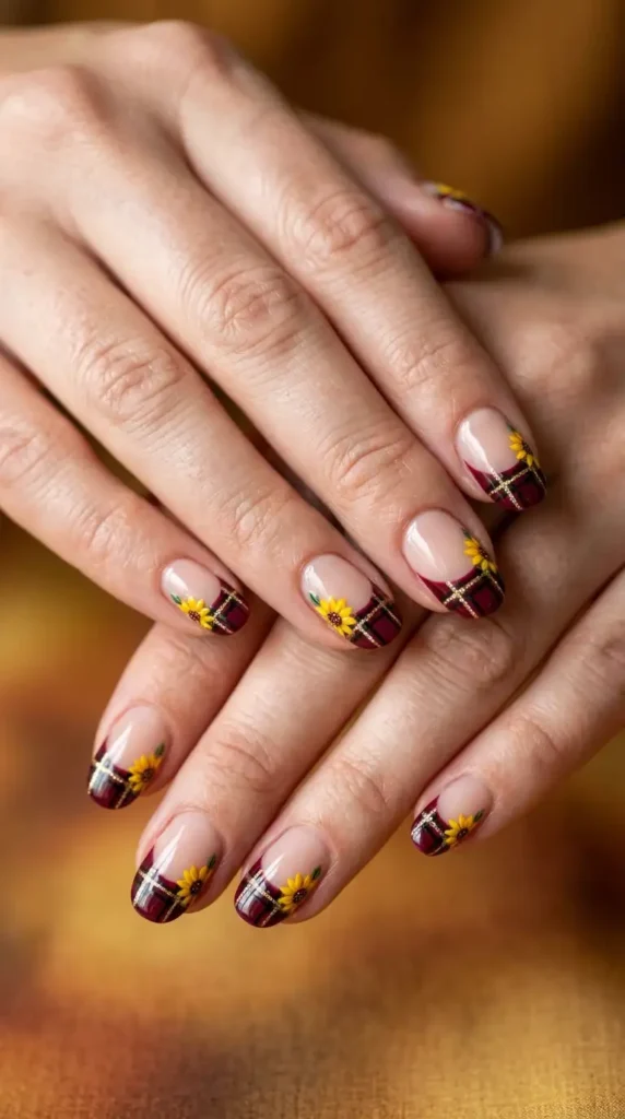 Burgundy Plaid French Tips
