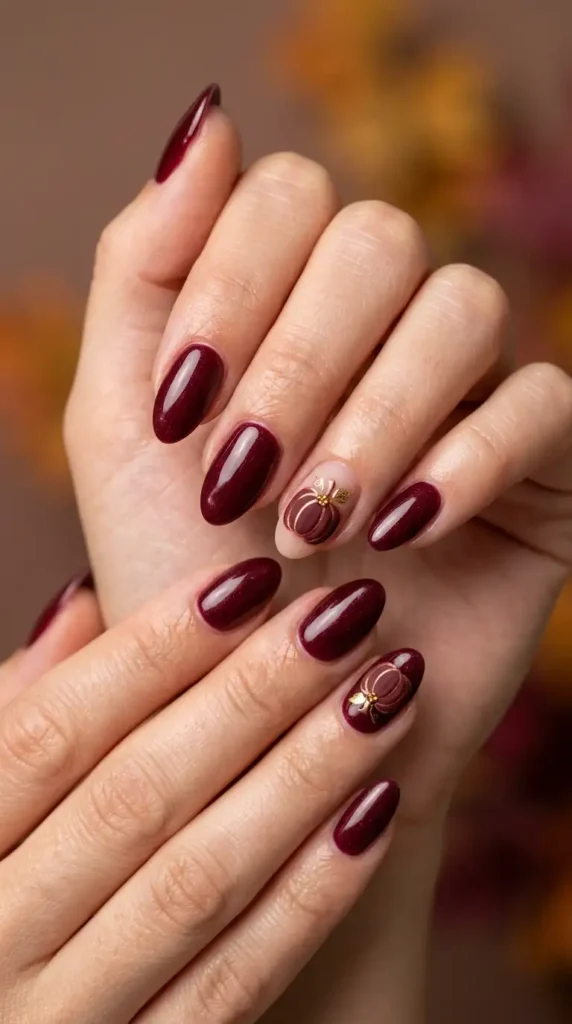 Burgundy Pumpkin Nail Art
