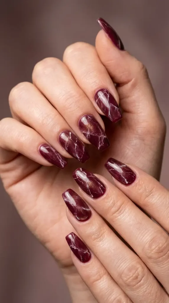 Burgundy Quartz Stone Effect Nails