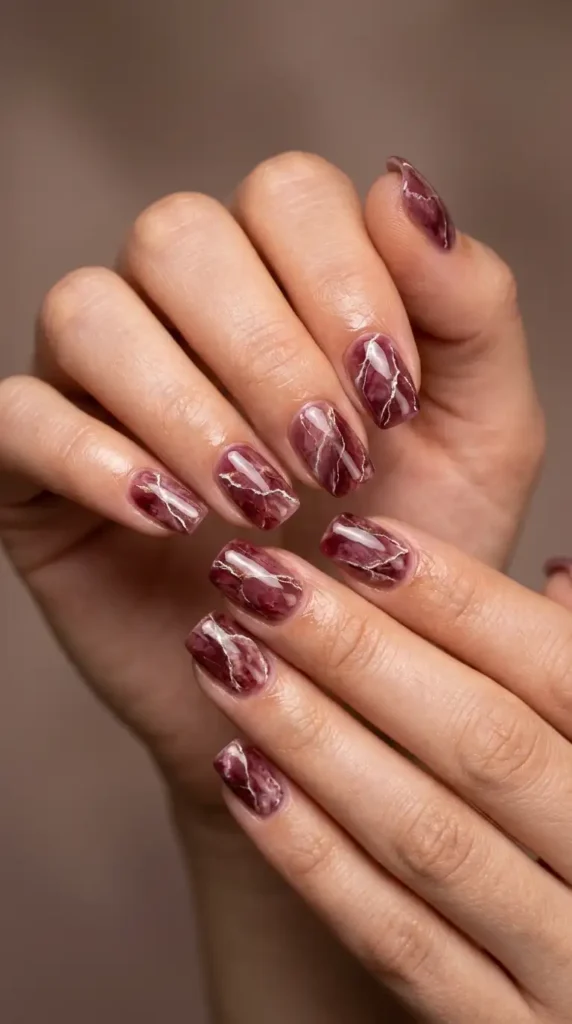 Burgundy Quartz Stone Nails