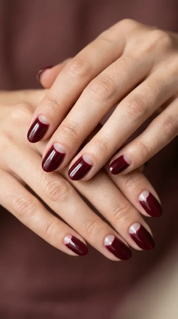 Burgundy Reverse French Nails