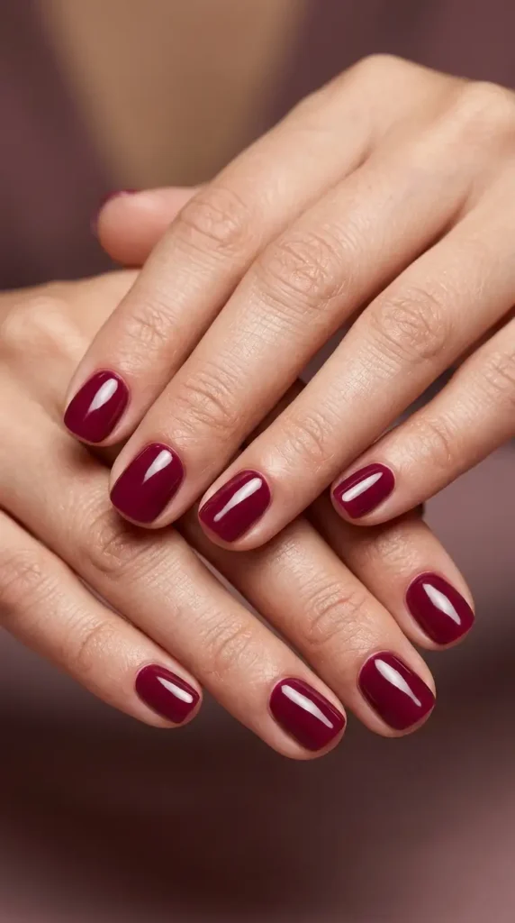 Burgundy Short Round Nails
