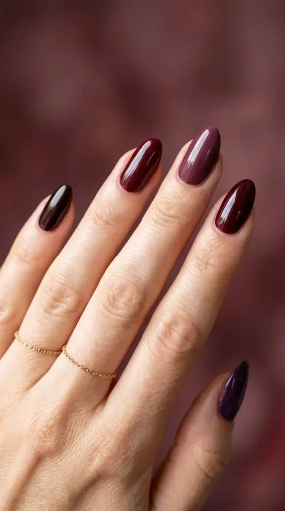 Burgundy Skittle Nails in Fall Shades