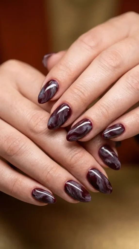 Burgundy Smoky Marble Nails