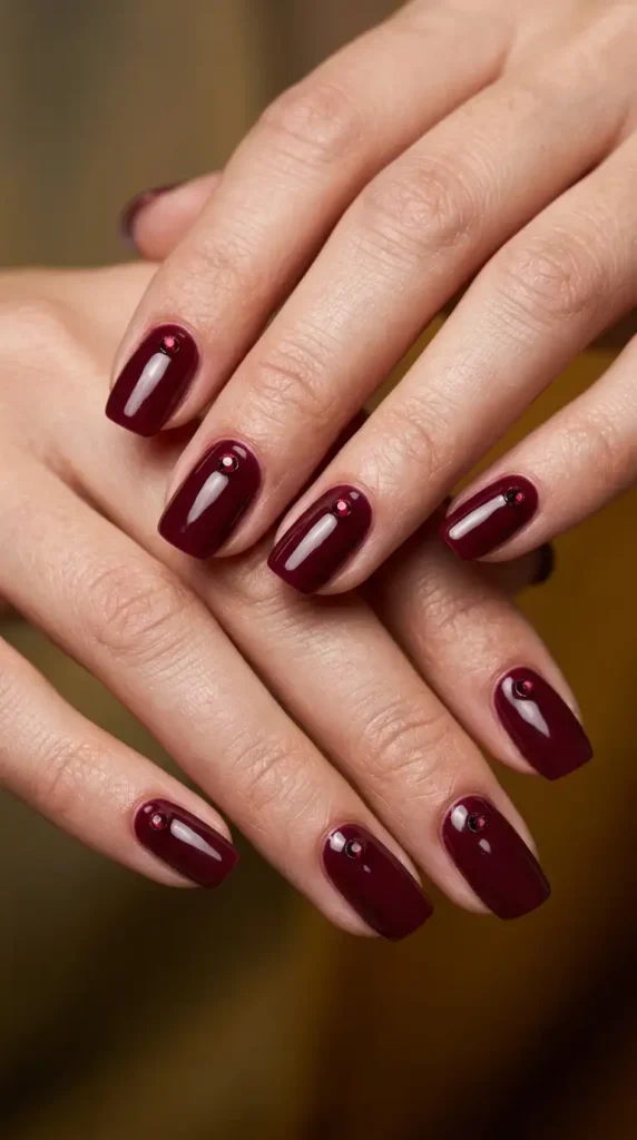 Burgundy Tiny Gem Nails