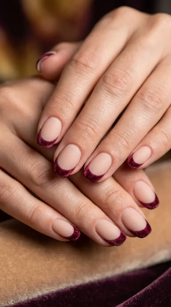 Burgundy Velvet French Tips