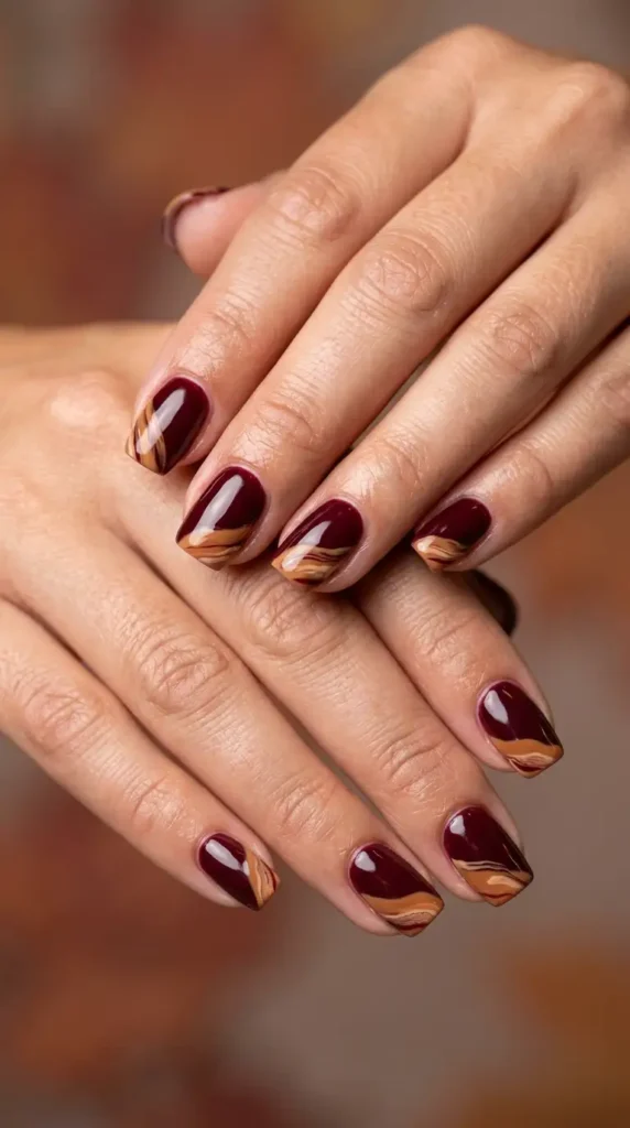 Burgundy with Caramel Abstract Tips