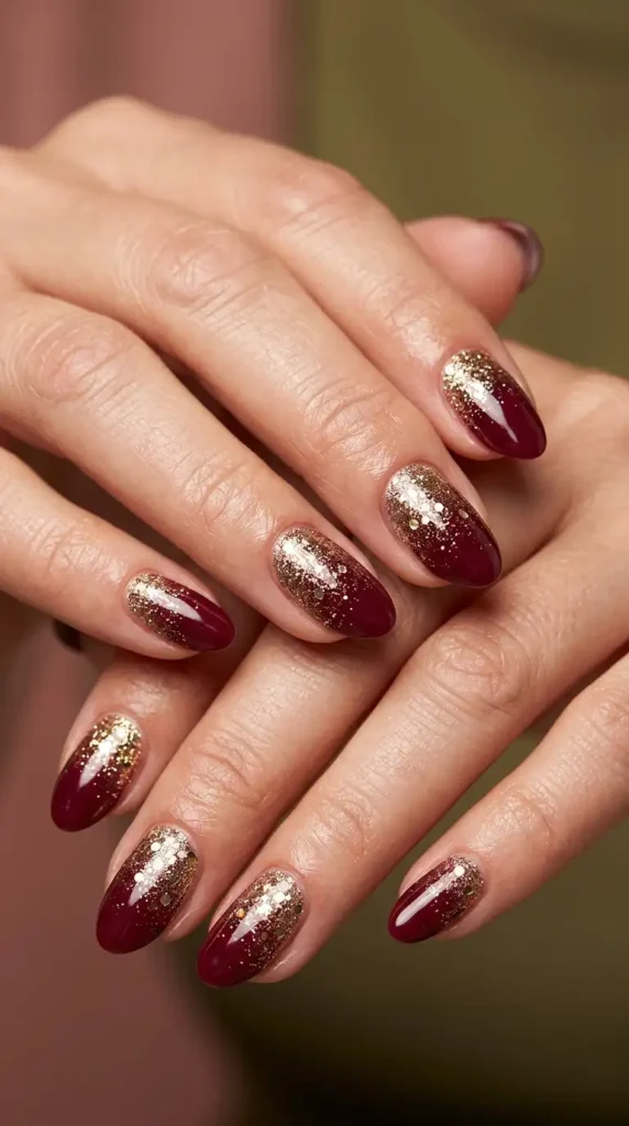Burgundy with Gold Glitter Fade