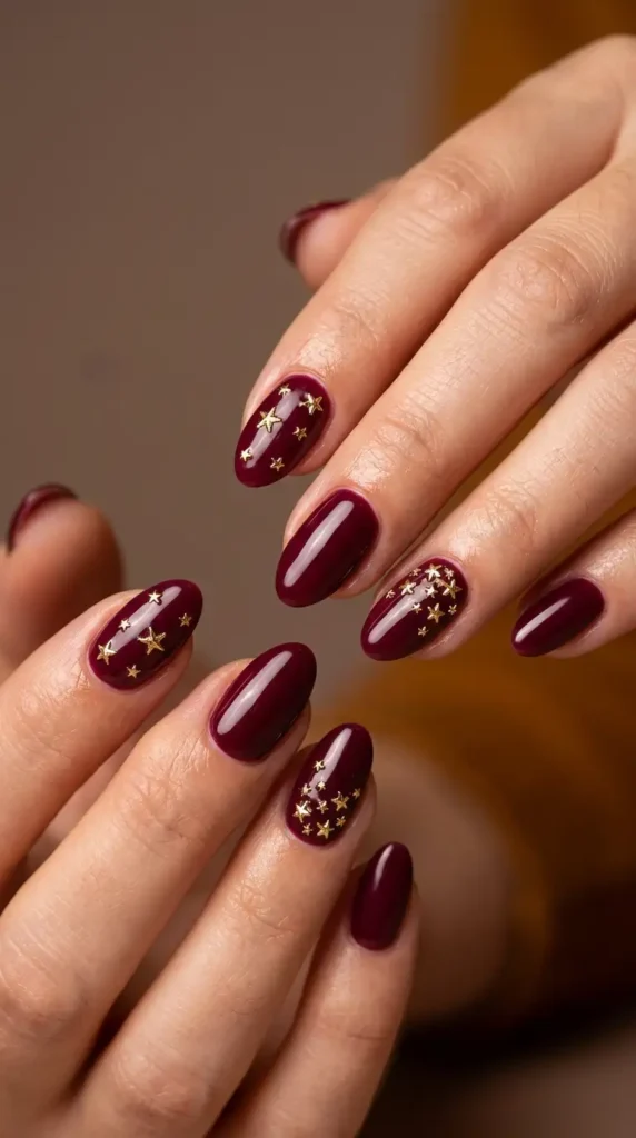 Burgundy with Tiny Gold Stars