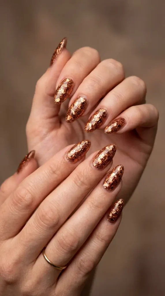 Burnished Copper Glitter Nails